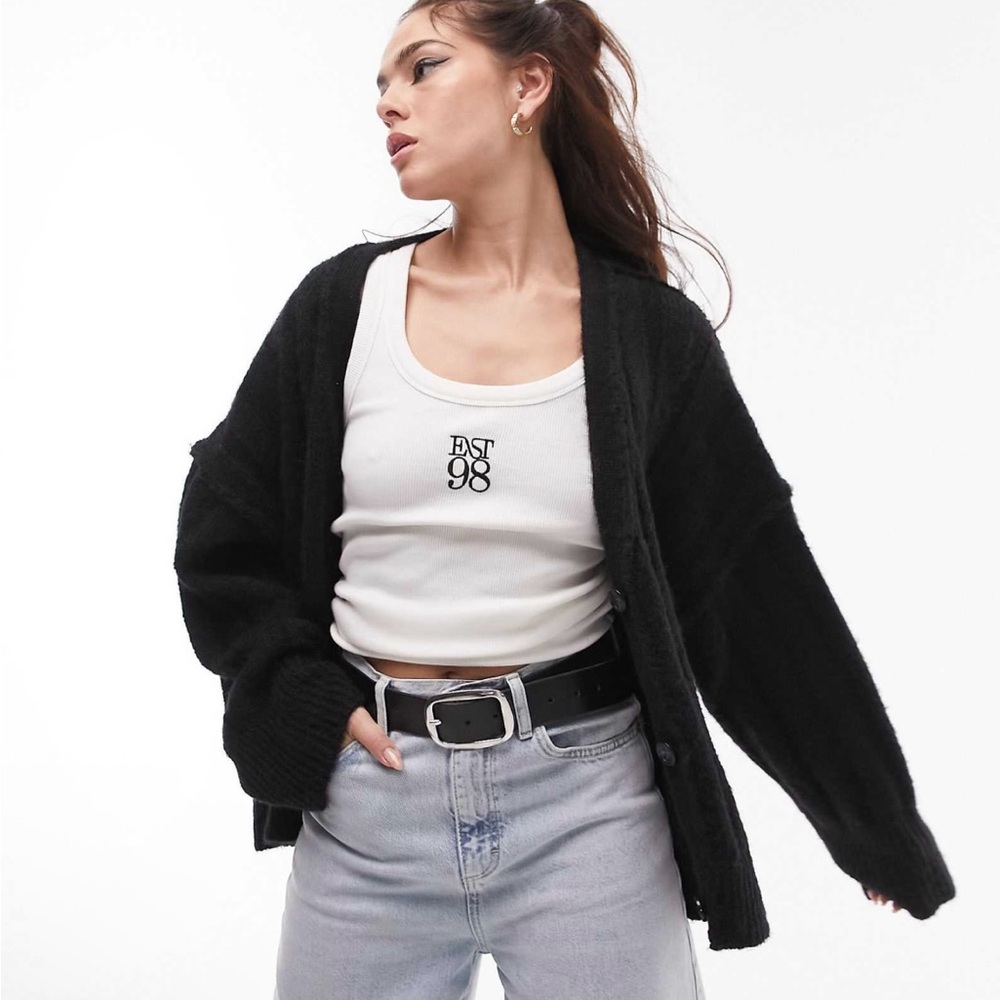 Topshop Black Fuzzy Knit Button Cardigan - Size 0/2